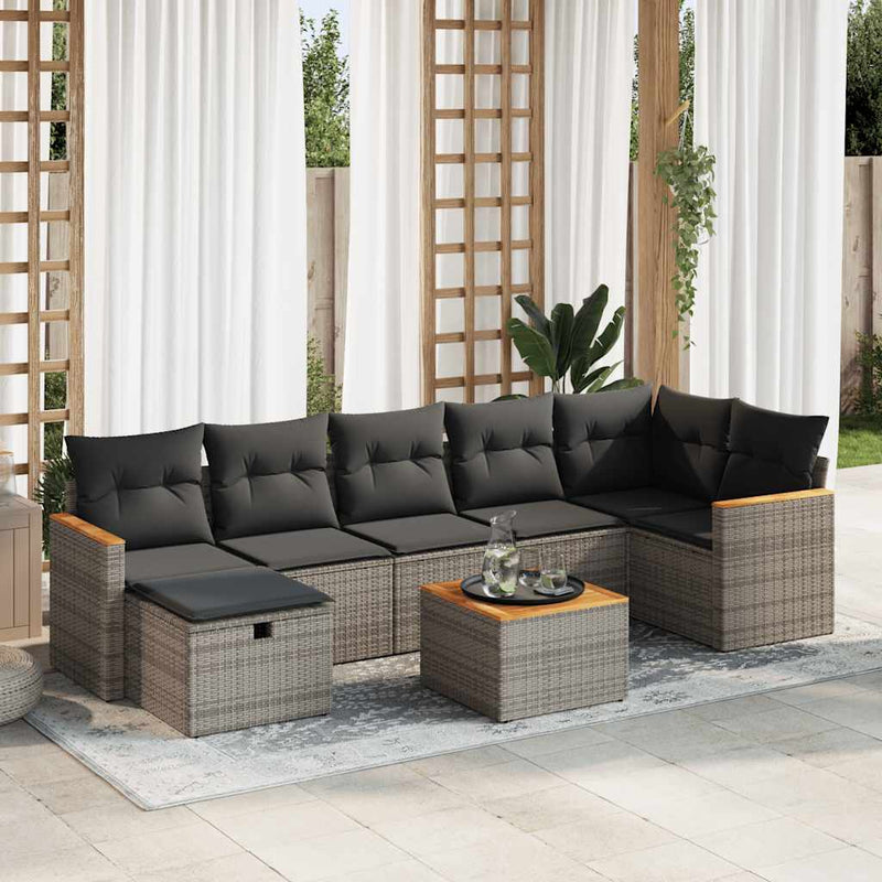 vidaXL 8 Piece Garden Sofa Set with Cushions Grey Poly Rattan