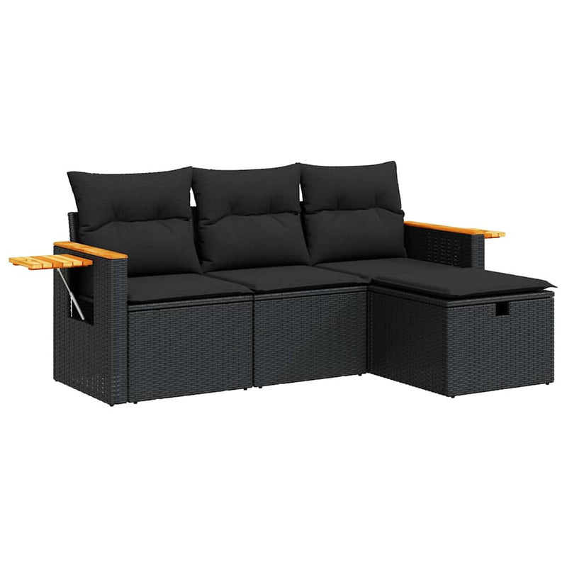 vidaXL 4 Piece Garden Sofa Set with Cushions Black Poly Rattan