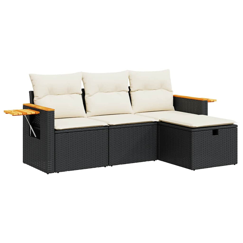 vidaXL 4 Piece Garden Sofa Set with Cushions Black Poly Rattan