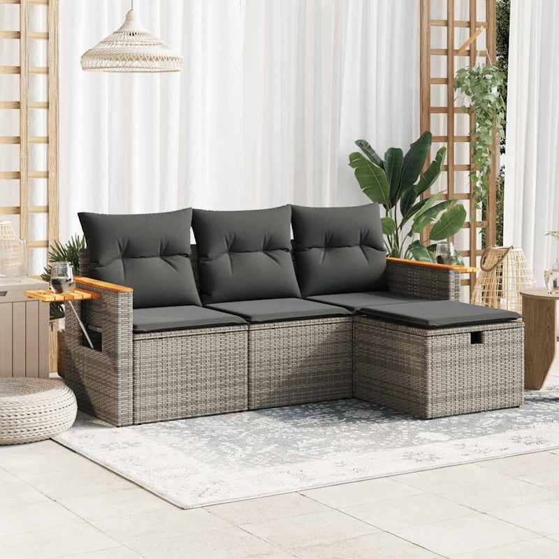 vidaXL 4 Piece Garden Sofa Set with Cushions Grey Poly Rattan