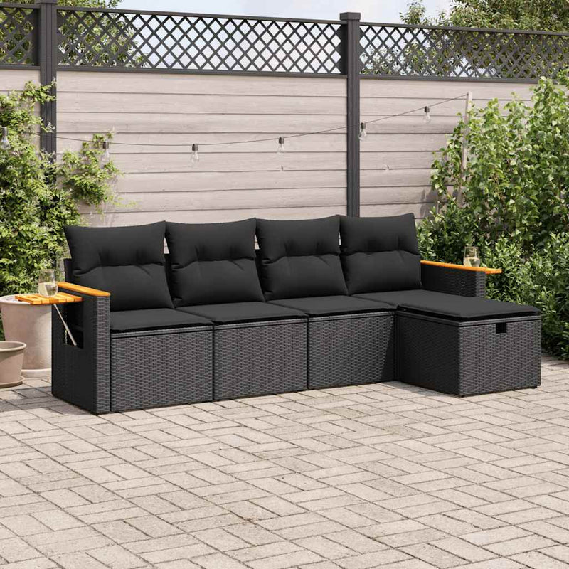 vidaXL 5 Piece Garden Sofa Set with Cushions Black Poly Rattan