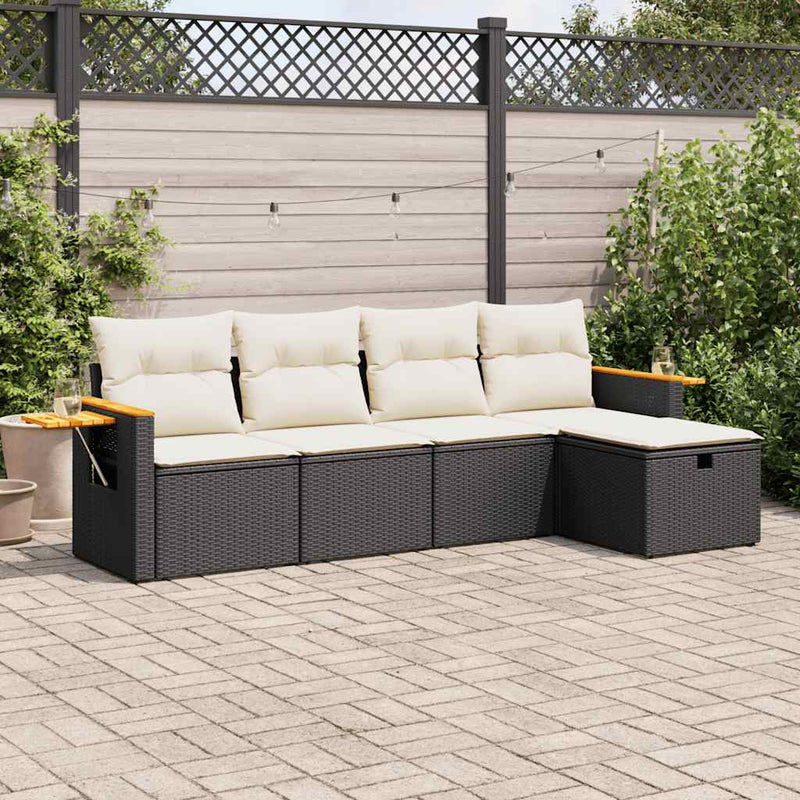 vidaXL 5 Piece Garden Sofa Set with Cushions Black Poly Rattan
