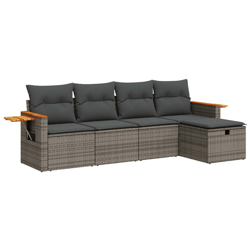 5 Piece Garden Sofa Set with Cushions Grey Poly Rattan