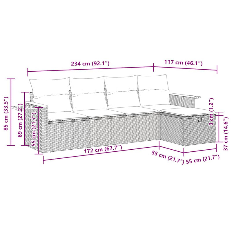 vidaXL 5 Piece Garden Sofa Set with Cushions Grey Poly Rattan