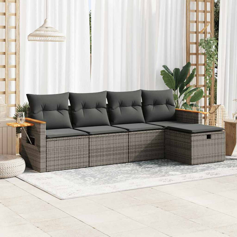 vidaXL 5 Piece Garden Sofa Set with Cushions Grey Poly Rattan