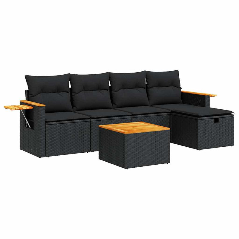 vidaXL 6 Piece Garden Sofa Set with Cushions Black Poly Rattan
