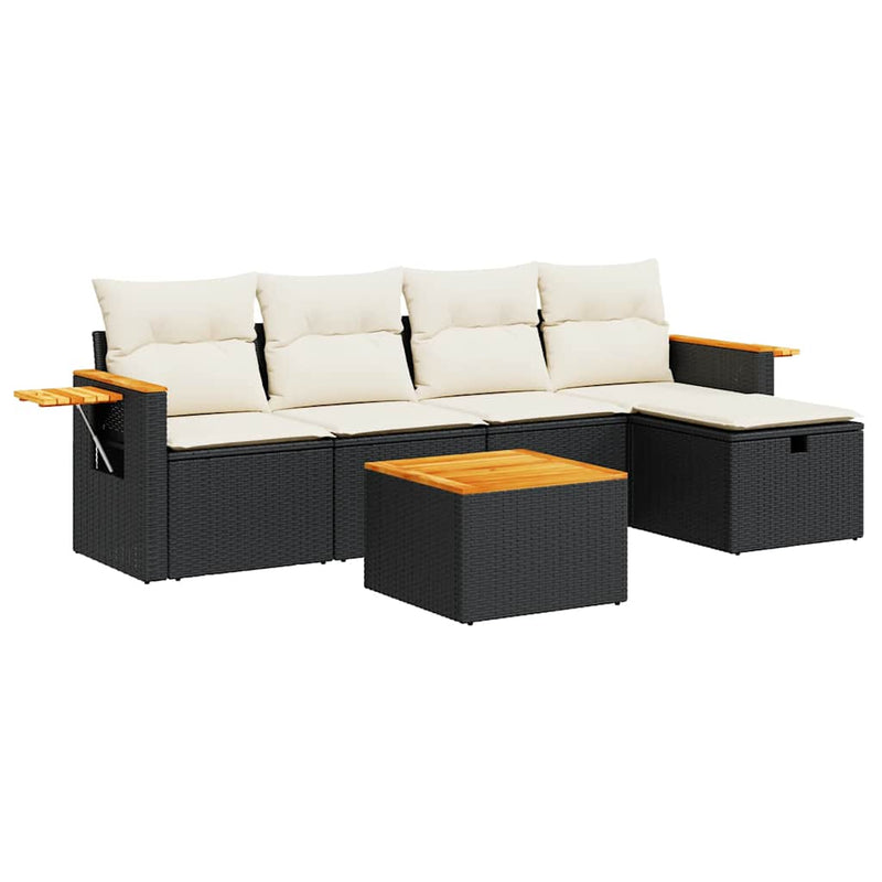 vidaXL 6 Piece Garden Sofa Set with Cushions Black Poly Rattan