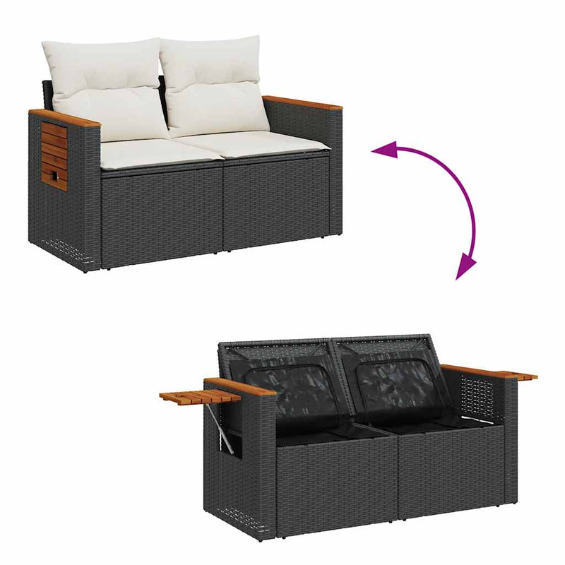 vidaXL 6 Piece Garden Sofa Set with Cushions Black Poly Rattan