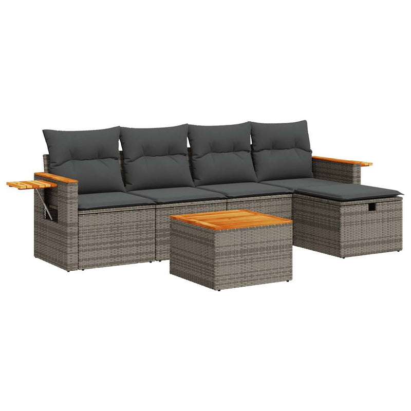 vidaXL 6 Piece Garden Sofa Set with Cushions Grey Poly Rattan