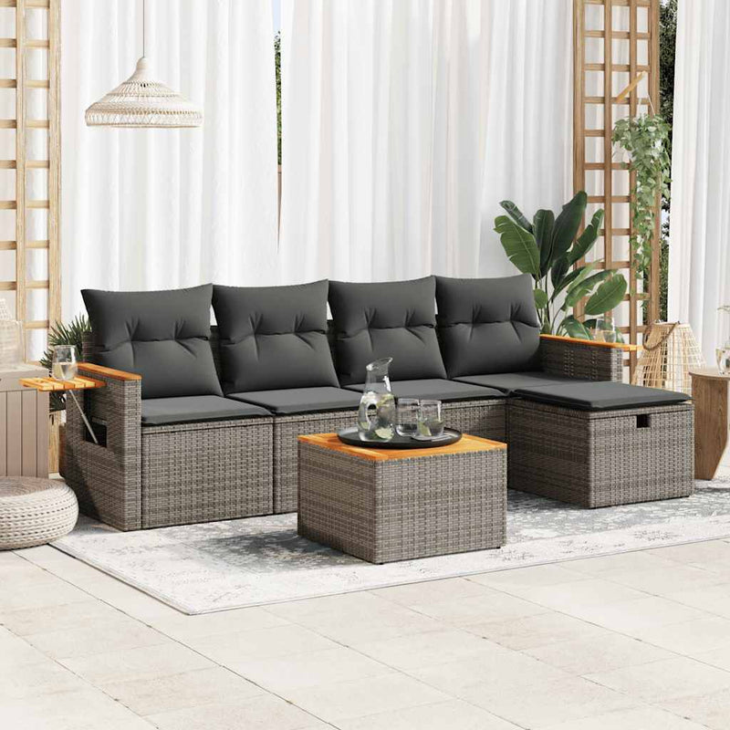 vidaXL 6 Piece Garden Sofa Set with Cushions Grey Poly Rattan