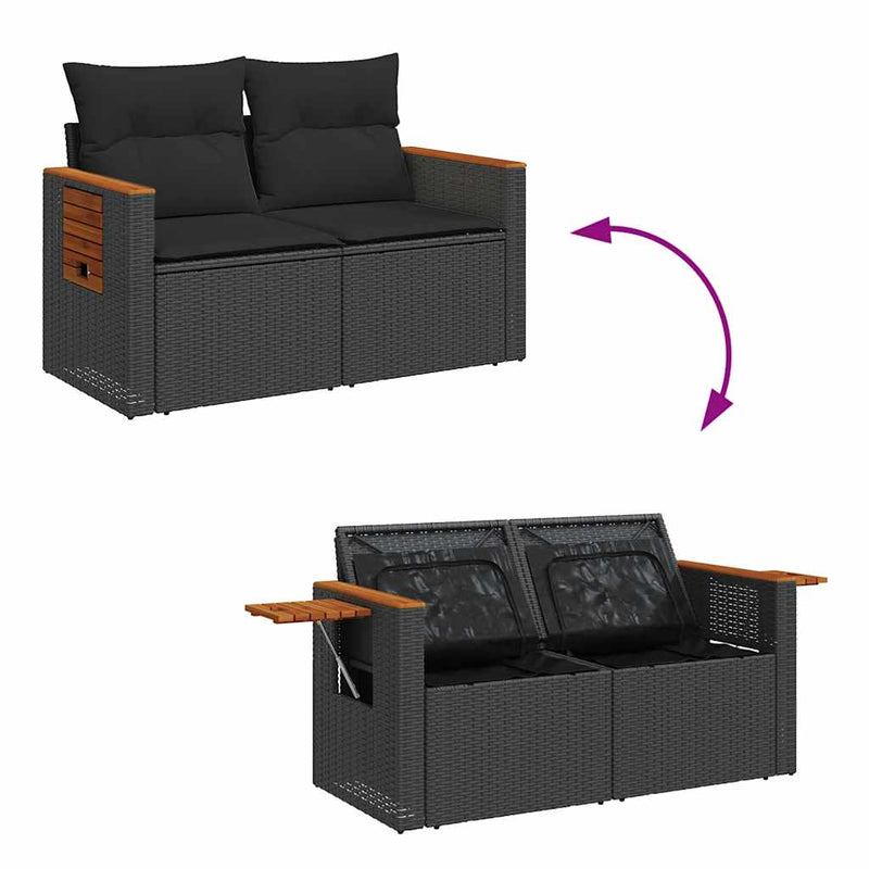 vidaXL 7 Piece Garden Sofa Set with Cushions Black Poly Rattan