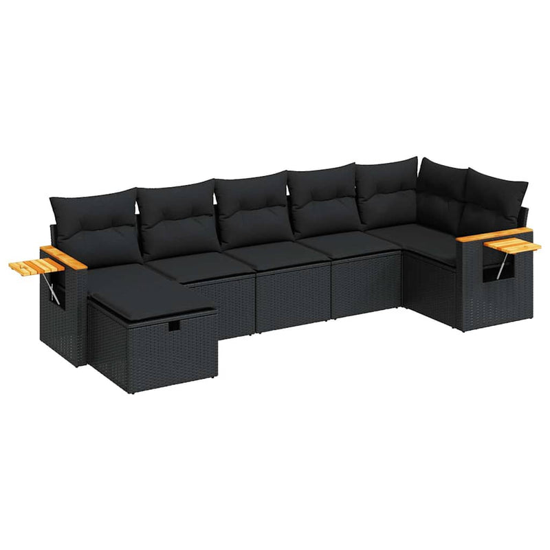 vidaXL 7 Piece Garden Sofa Set with Cushions Black Poly Rattan