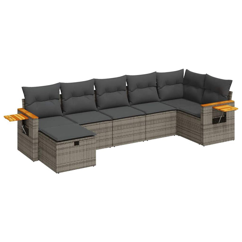 vidaXL 7 Piece Garden Sofa Set with Cushions Grey Poly Rattan