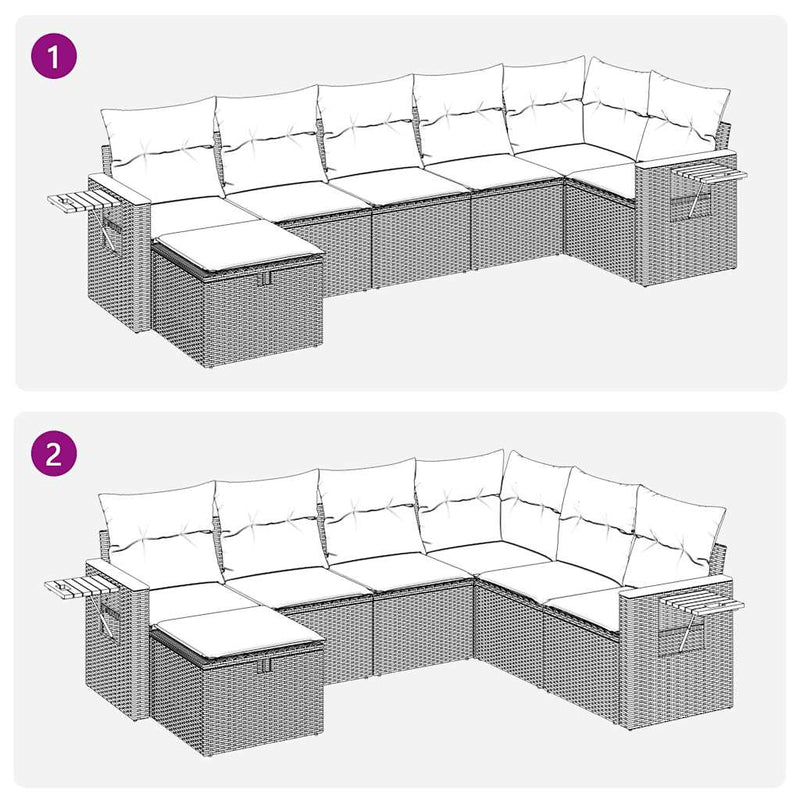 vidaXL 7 Piece Garden Sofa Set with Cushions Grey Poly Rattan
