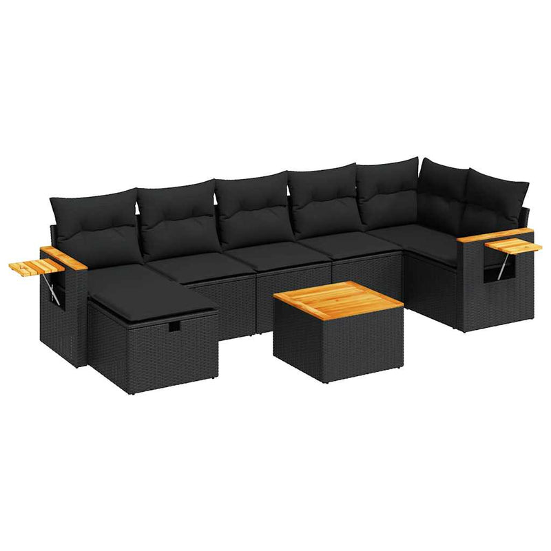 vidaXL 8 Piece Garden Sofa Set with Cushions Black Poly Rattan
