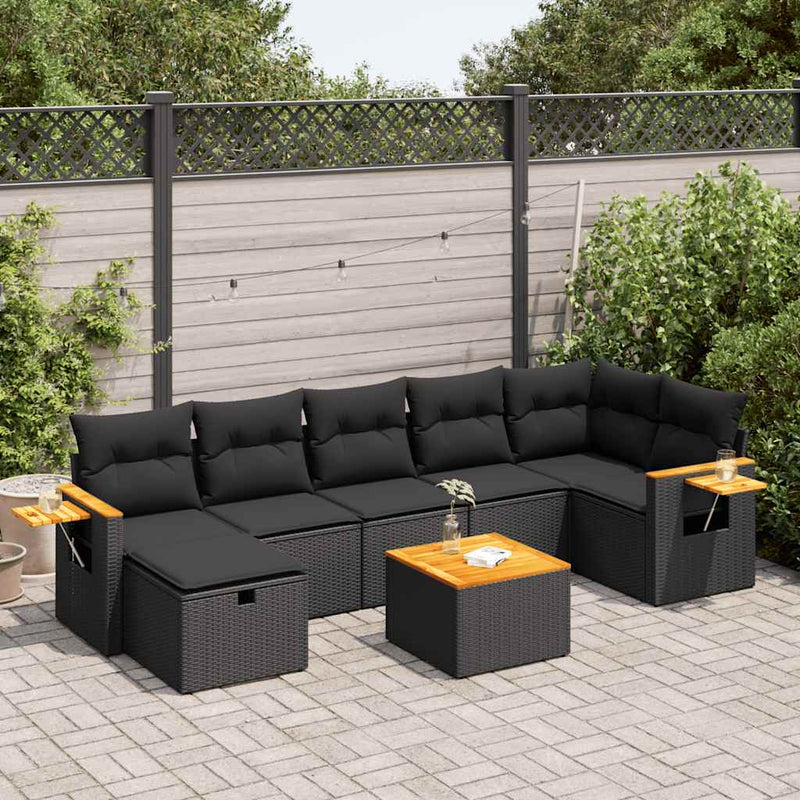 vidaXL 8 Piece Garden Sofa Set with Cushions Black Poly Rattan