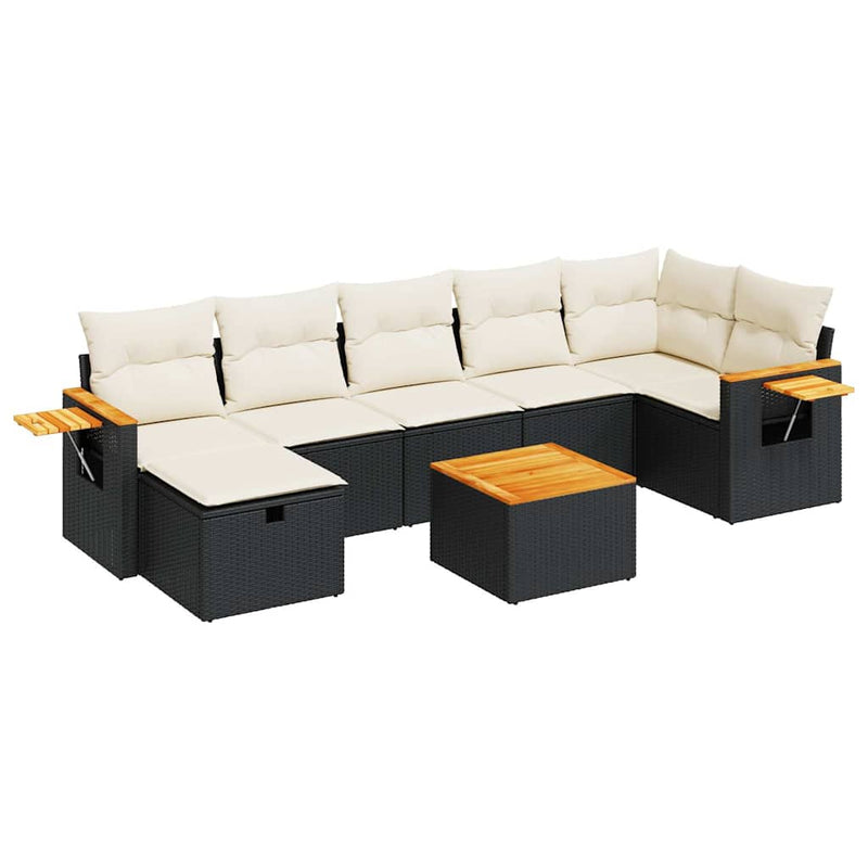 vidaXL 8 Piece Garden Sofa Set with Cushions Black Poly Rattan
