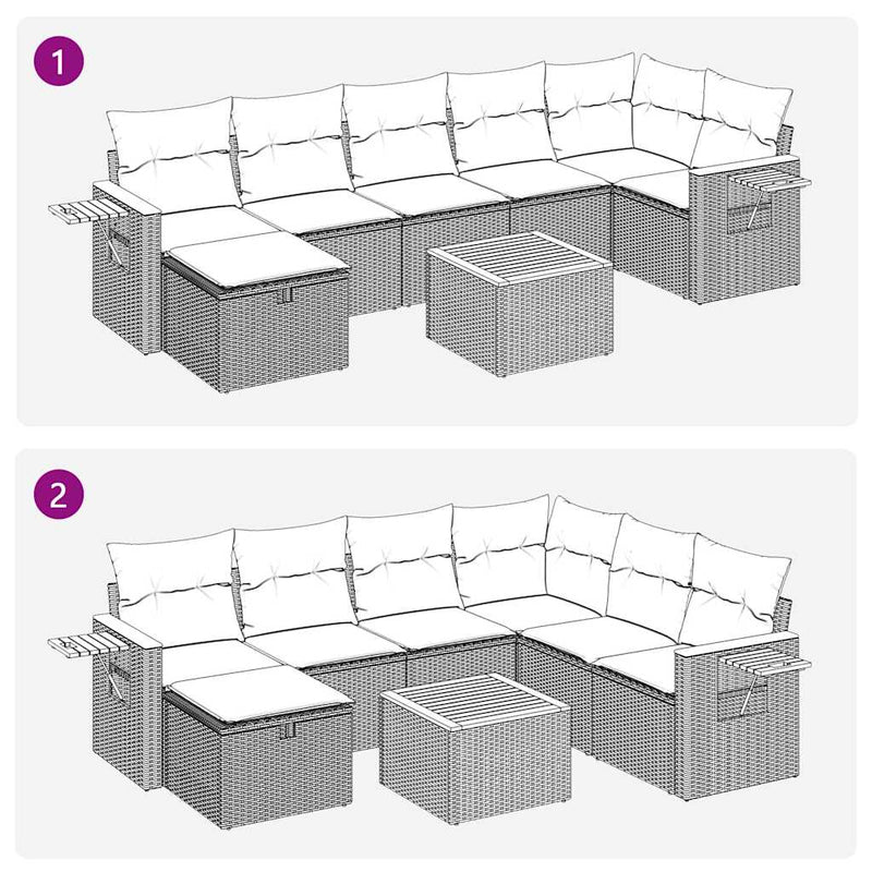 vidaXL 8 Piece Garden Sofa Set with Cushions Black Poly Rattan