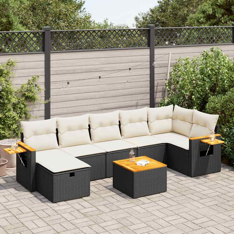 vidaXL 8 Piece Garden Sofa Set with Cushions Black Poly Rattan