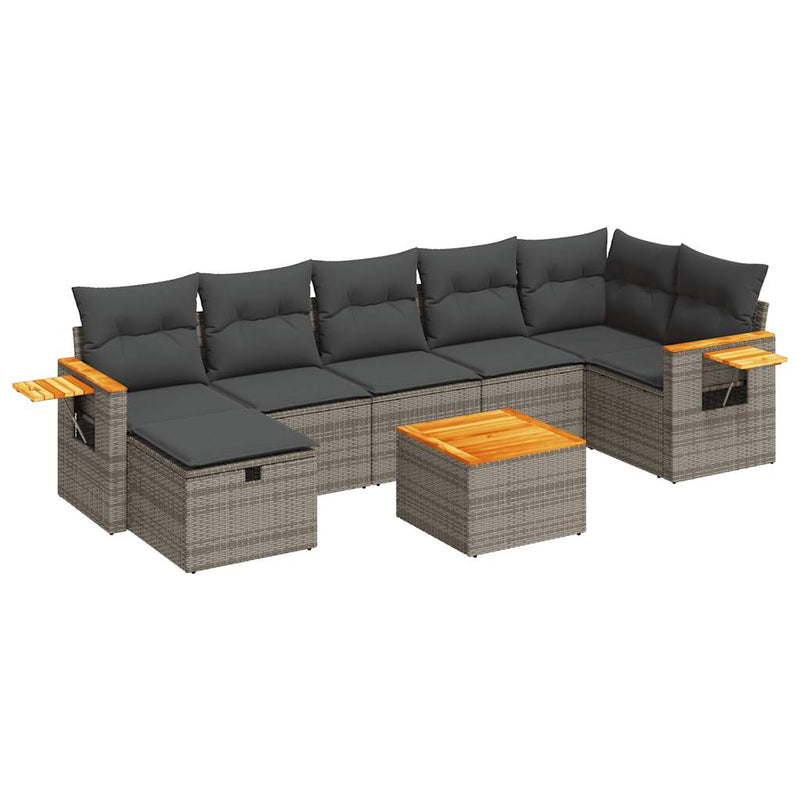 8 Piece Garden Sofa Set with Cushions Grey Poly Rattan