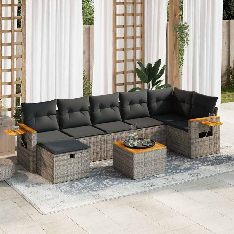 vidaXL 8 Piece Garden Sofa Set with Cushions Grey Poly Rattan