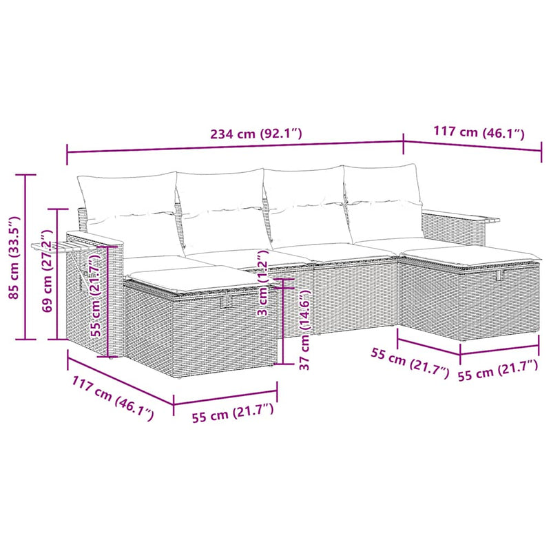 vidaXL 6 Piece Garden Sofa Set with Cushions Grey Poly Rattan