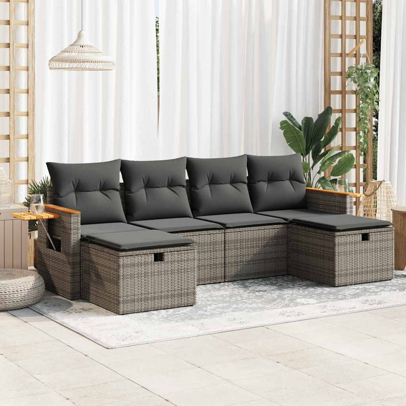 vidaXL 6 Piece Garden Sofa Set with Cushions Grey Poly Rattan