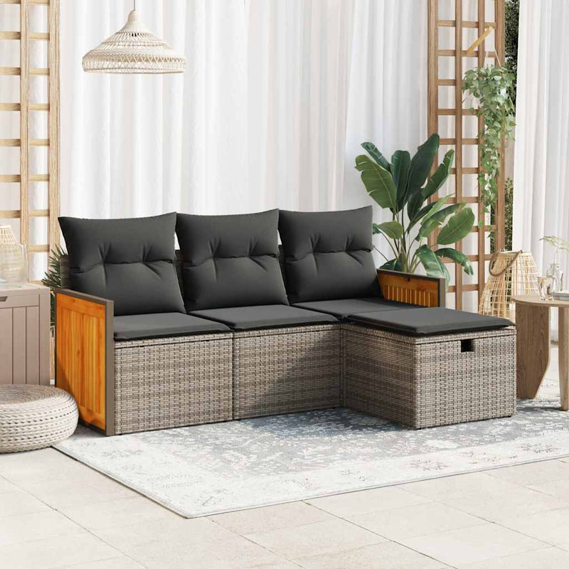 vidaXL 4 Piece Garden Sofa Set with Cushions Grey Poly Rattan