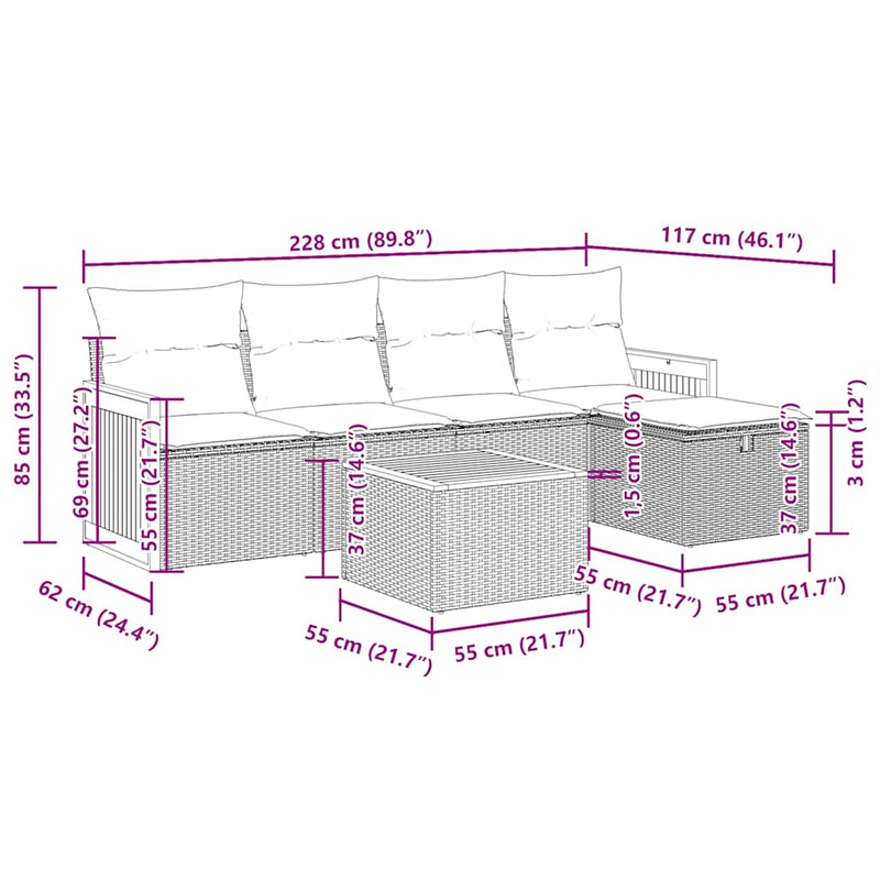 vidaXL 6 Piece Garden Sofa Set with Cushions Grey Poly Rattan