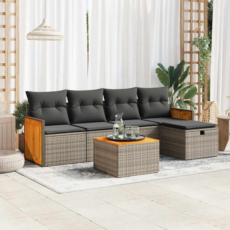 vidaXL 6 Piece Garden Sofa Set with Cushions Grey Poly Rattan