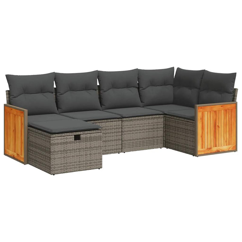vidaXL 6 Piece Garden Sofa Set with Cushions Grey Poly Rattan