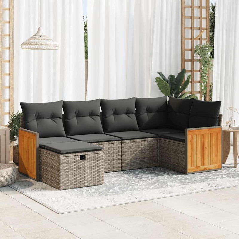 vidaXL 6 Piece Garden Sofa Set with Cushions Grey Poly Rattan