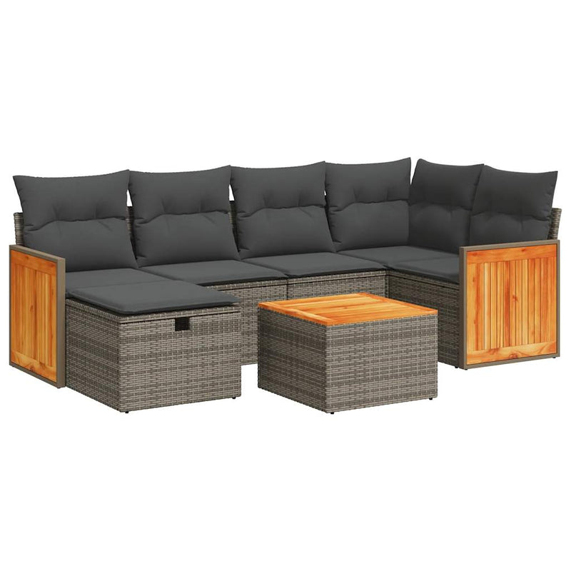 7 Piece Garden Sofa Set with Cushions Grey Poly Rattan