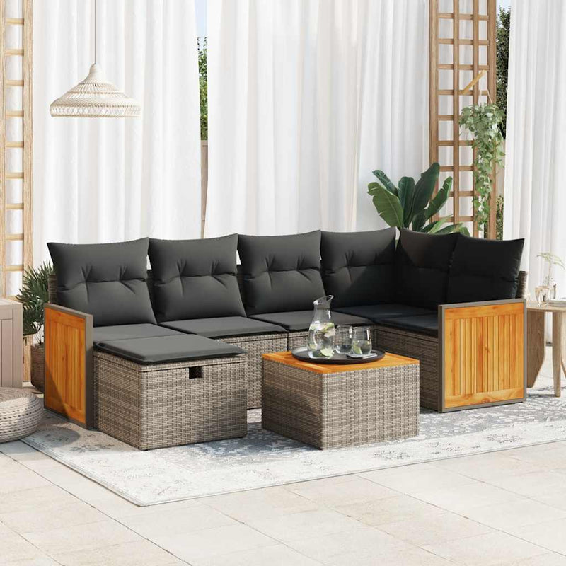 vidaXL 7 Piece Garden Sofa Set with Cushions Grey Poly Rattan