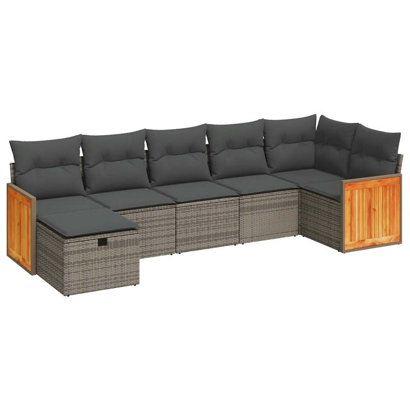 vidaXL 7 Piece Garden Sofa Set with Cushions Grey Poly Rattan