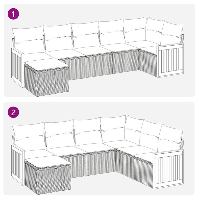 vidaXL 7 Piece Garden Sofa Set with Cushions Grey Poly Rattan