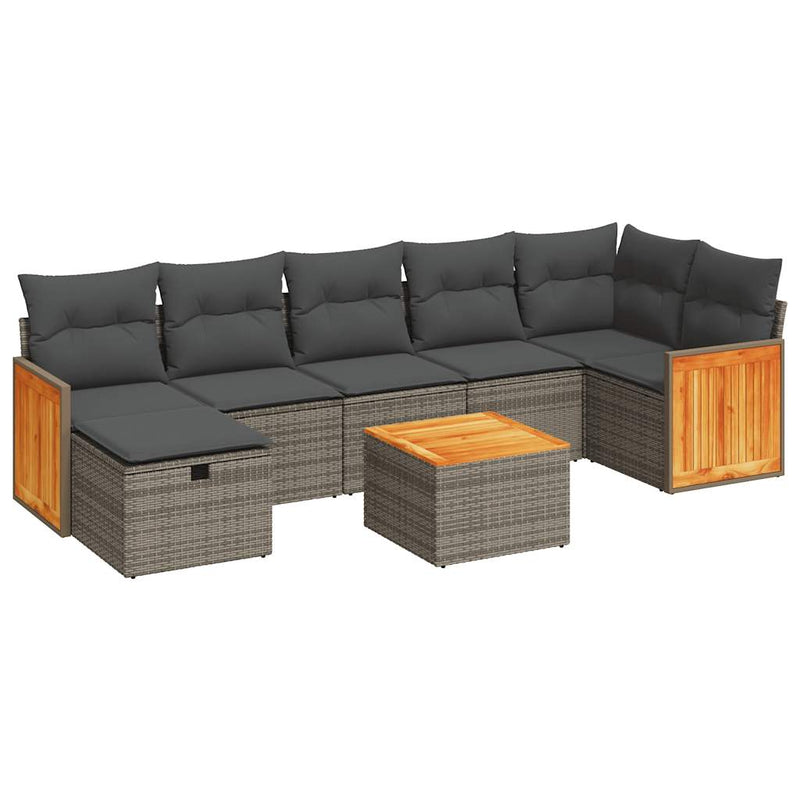vidaXL 8 Piece Garden Sofa Set with Cushions Grey Poly Rattan