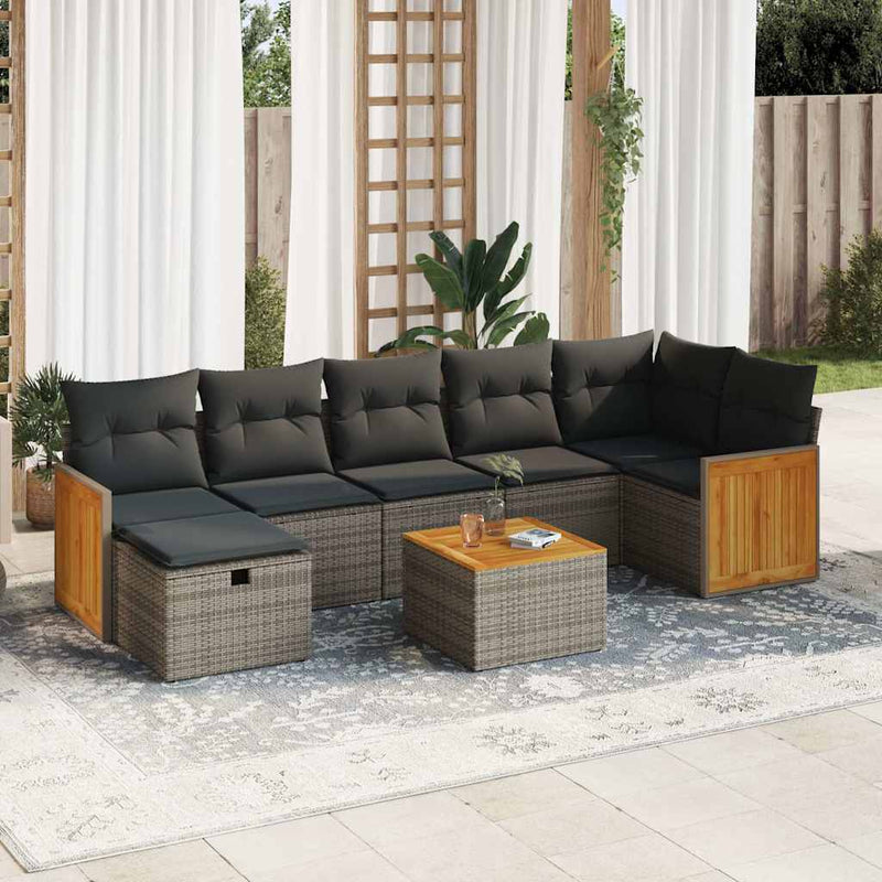 8 Piece Garden Sofa Set with Cushions Grey Poly Rattan