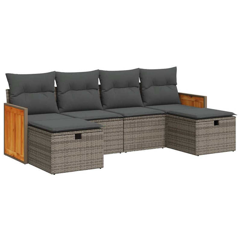 6 Piece Garden Sofa Set with Cushions Grey Poly Rattan