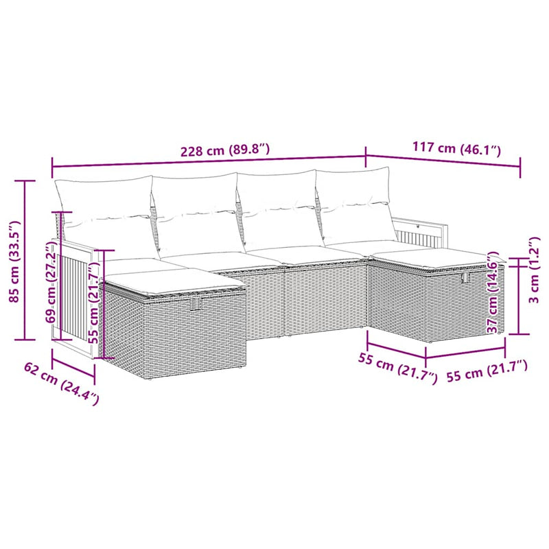 vidaXL 6 Piece Garden Sofa Set with Cushions Grey Poly Rattan