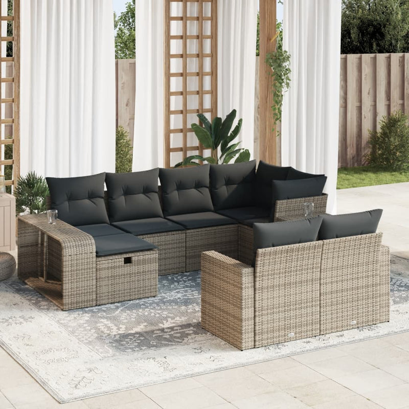 vidaXL 10 Piece Garden Sofa Set with Cushions Grey Poly Rattan