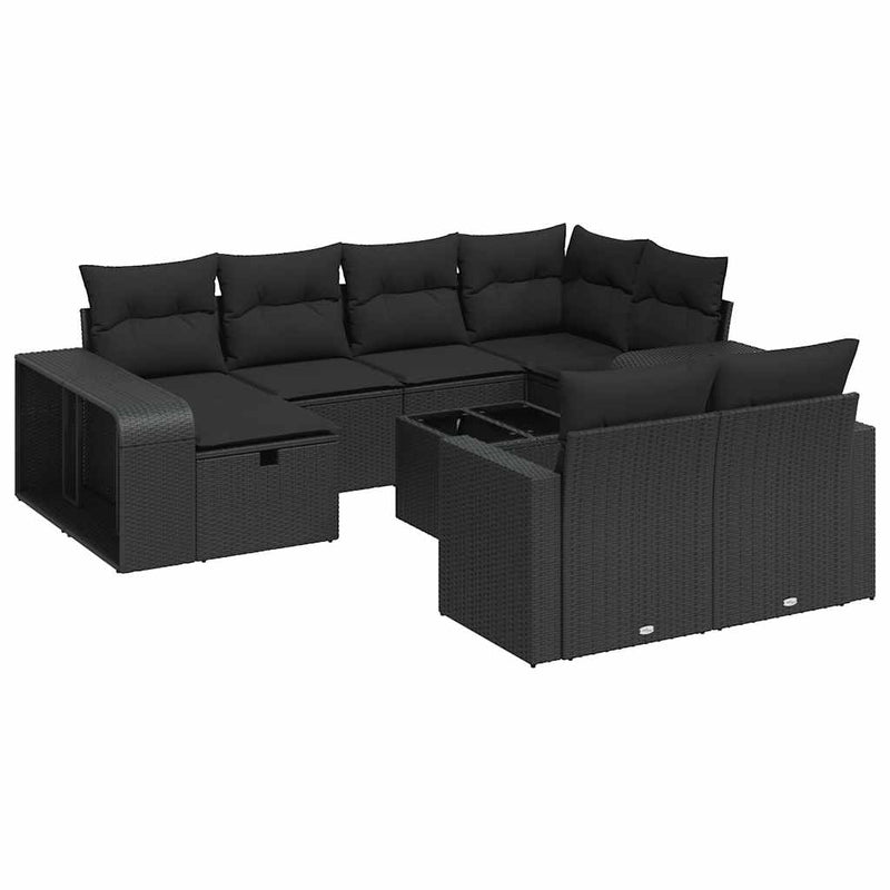 vidaXL 11 Piece Garden Sofa Set with Cushions Black Poly Rattan
