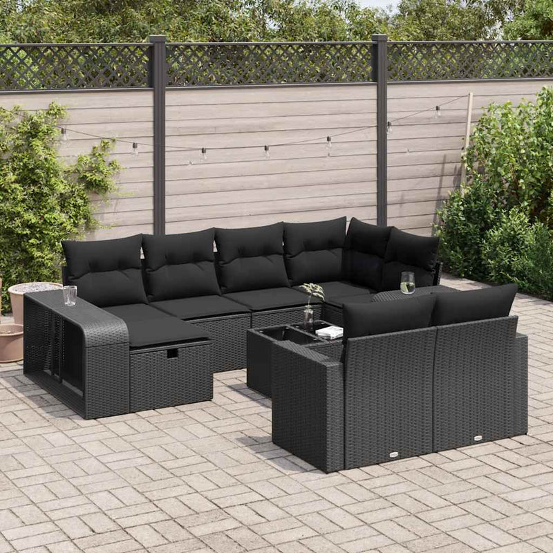 vidaXL 11 Piece Garden Sofa Set with Cushions Black Poly Rattan
