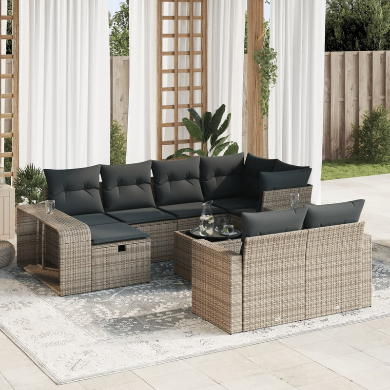 vidaXL 11 Piece Garden Sofa Set with Cushions Grey Poly Rattan