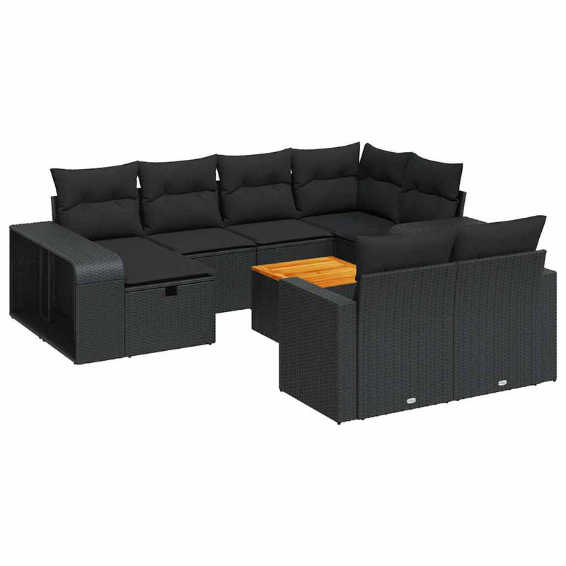 vidaXL 11 Piece Garden Sofa Set with Cushions Black Poly Rattan