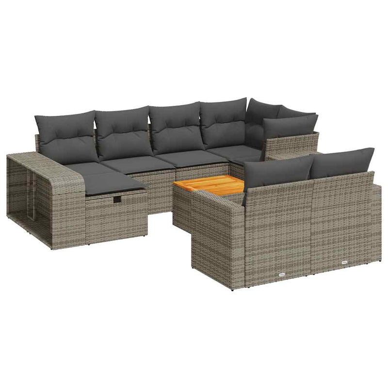 vidaXL 11 Piece Garden Sofa Set with Cushions Grey Poly Rattan