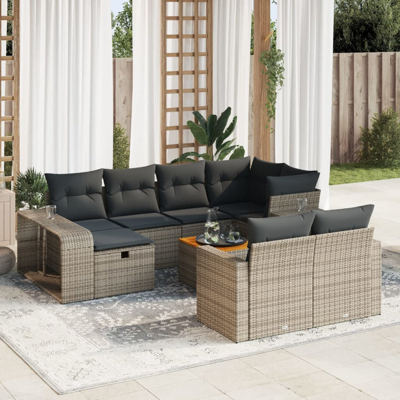 vidaXL 11 Piece Garden Sofa Set with Cushions Grey Poly Rattan