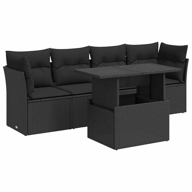 vidaXL 5 Piece Garden Sofa Set with Cushions Black Poly Rattan