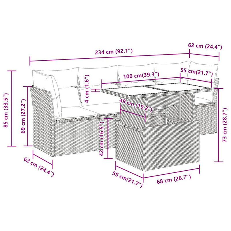vidaXL 5 Piece Garden Sofa Set with Cushions Black Poly Rattan