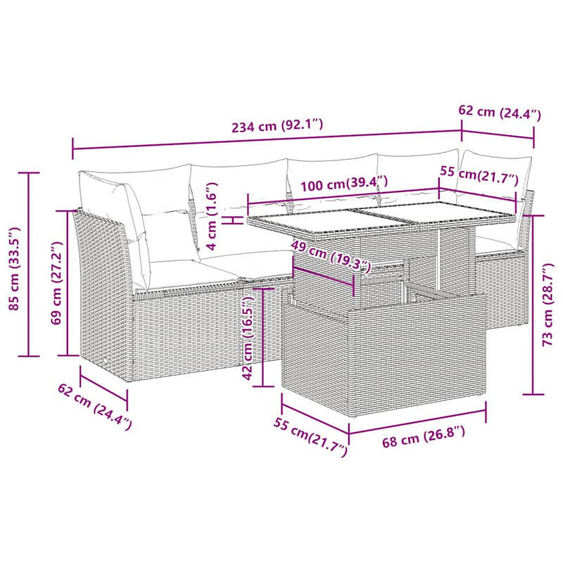 vidaXL 5 Piece Garden Sofa Set with Cushions Black Poly Rattan